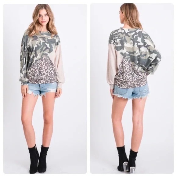 New!! Leopard Camo Dolman Sleeve Top - Picture 5 of 9